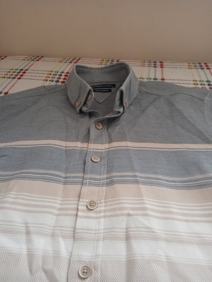 Gri Beyaz uzun Kollu Pamuklu Erkek Gömlek - Görsel 5