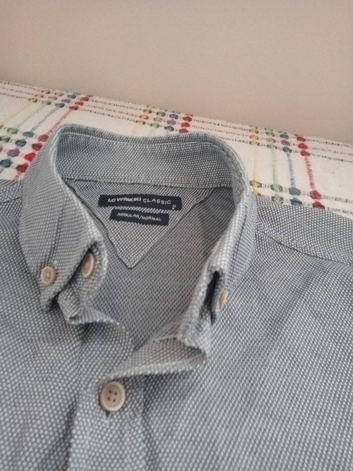 Gri Beyaz uzun Kollu Pamuklu Erkek Gömlek - Görsel 4