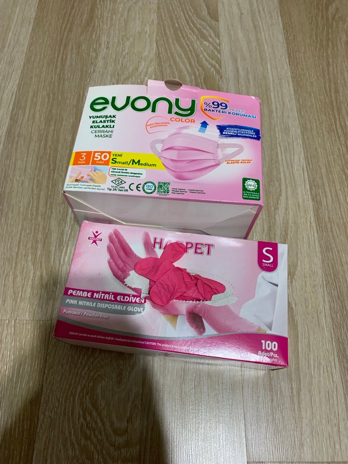 Pembe Nitril Eldiven ve maske - Görsel 5