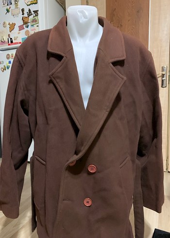 Kahverengi Kuşaklı Erkek Uzun Kaban - Görsel 2