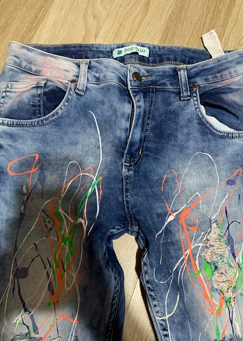 Renkli Salaş Kadın Kot Pantolon - Görsel 3