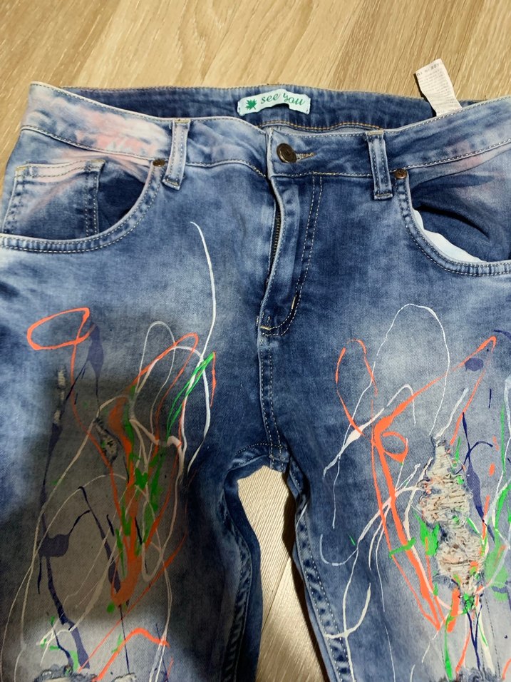 Renkli Salaş Kadın Kot Pantolon - Görsel 3