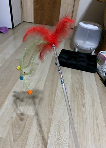 Renkli Tüylü Kedi Oltası Oyuncağı - Görsel 4