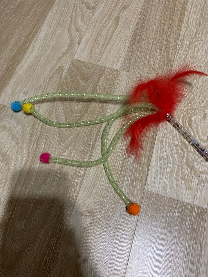 Renkli Tüylü Kedi Oltası Oyuncağı - Görsel 2