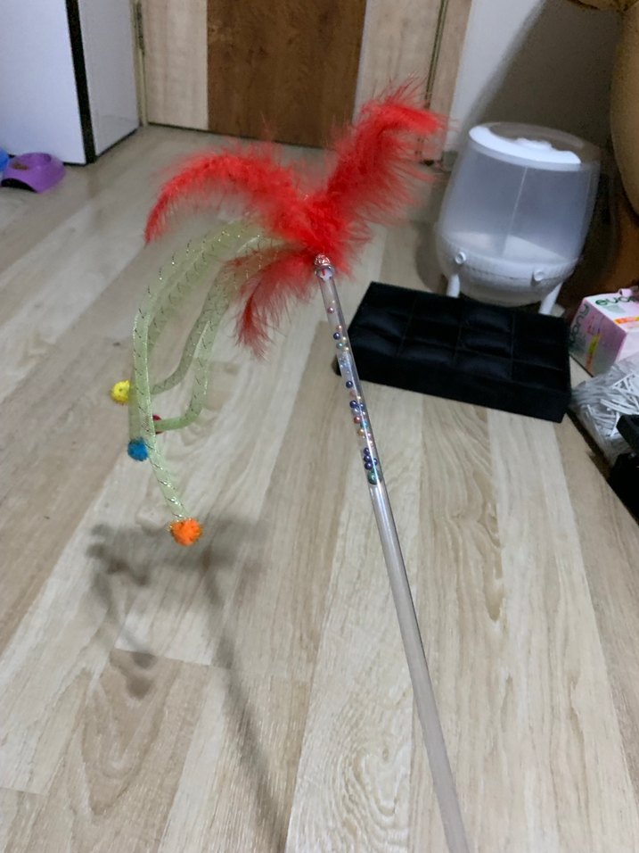 Renkli Tüylü Kedi Oltası Oyuncağı - Görsel 4