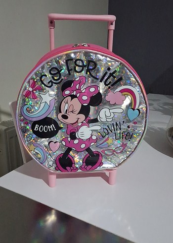 Pembe Minnie Mouse çekçekli çanta