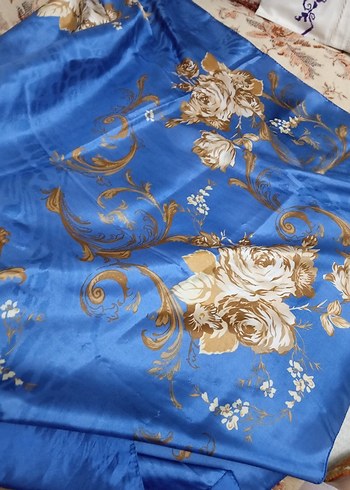 Mavi Parlak İpek Kadın Fular - Görsel 2