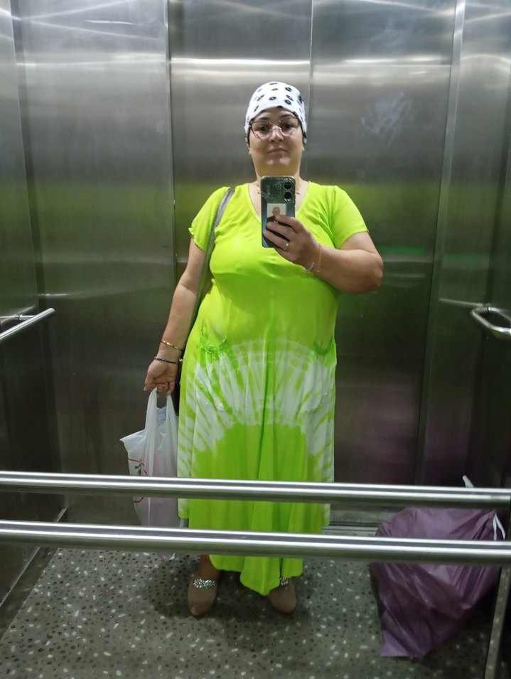 Yeşil Bağlama Desenli Salaş Hamile Midi Elbise - Görsel 3