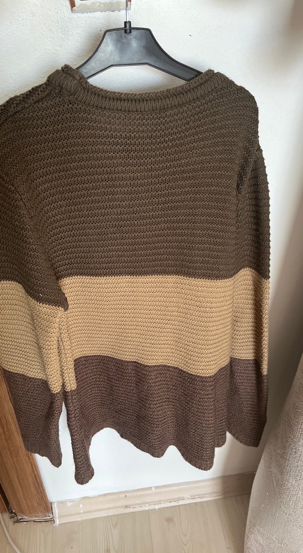 Kahverengi Örgü Salaş Kazak - Görsel 3