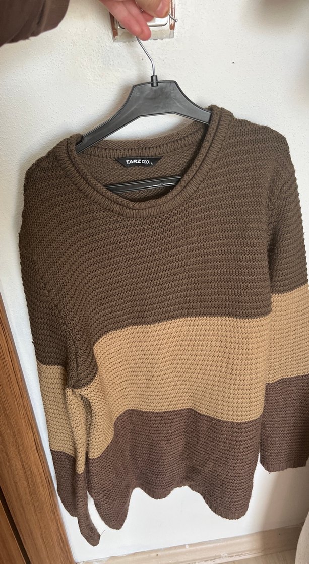 Kahverengi Örgü Salaş Kazak - Görsel 2