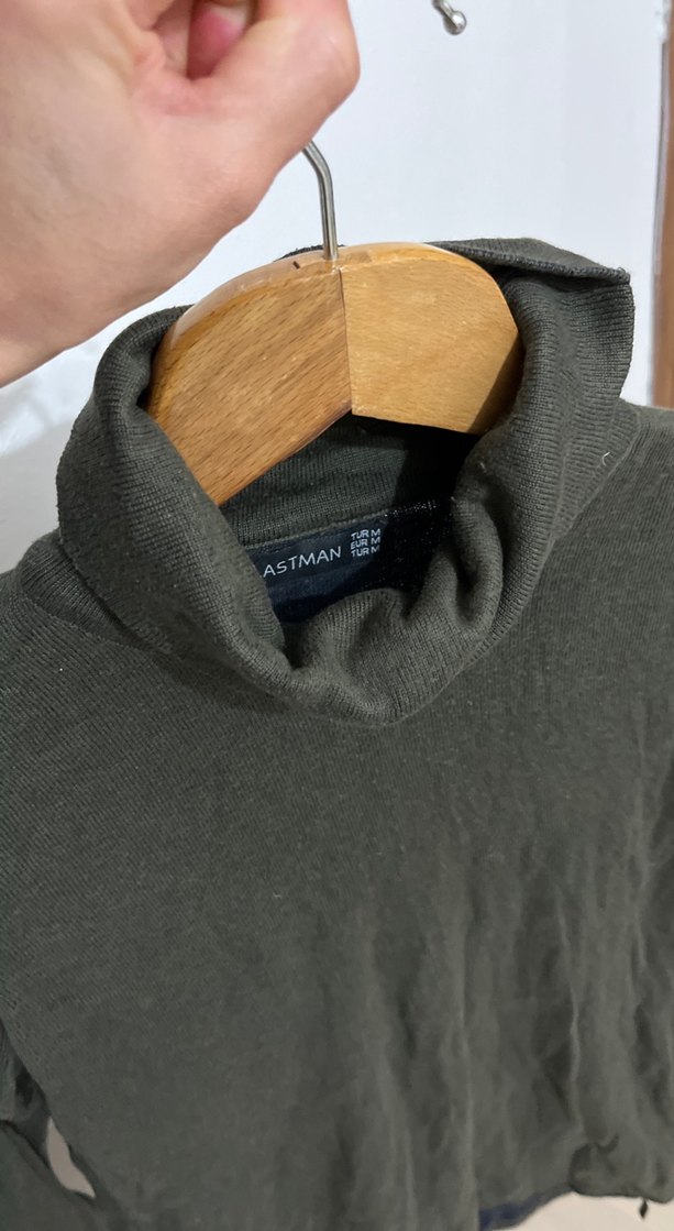 Kadın Gri Boğazlı Keten Kazak - Görsel 3