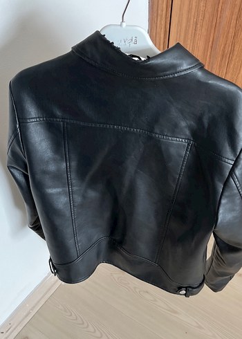 Kadın Siyah Deri Biker Ceket - Görsel 2