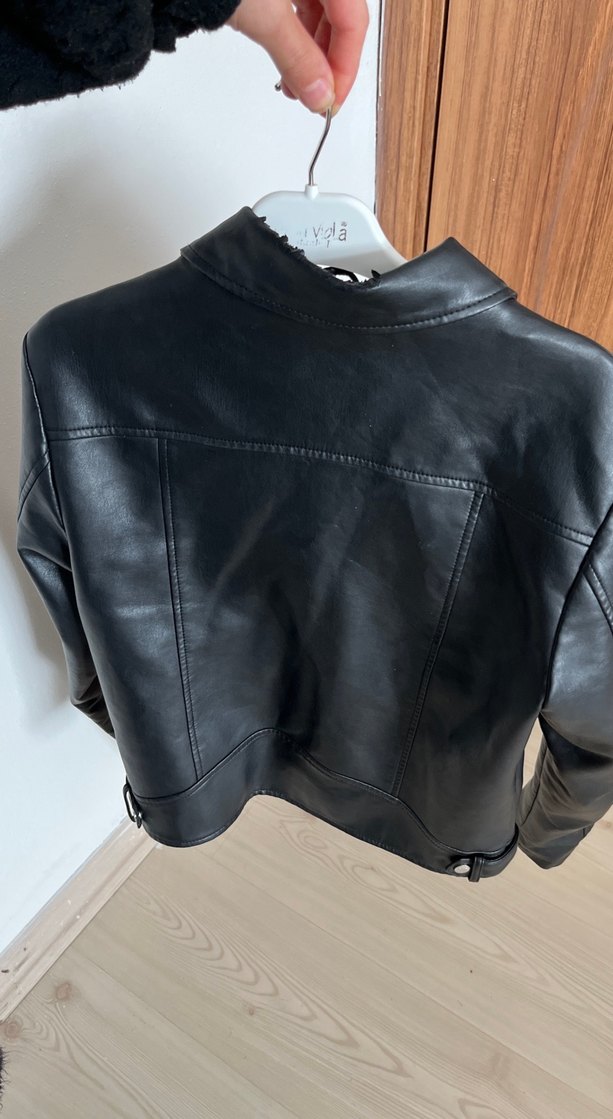 Kadın Siyah Deri Biker Ceket - Görsel 2