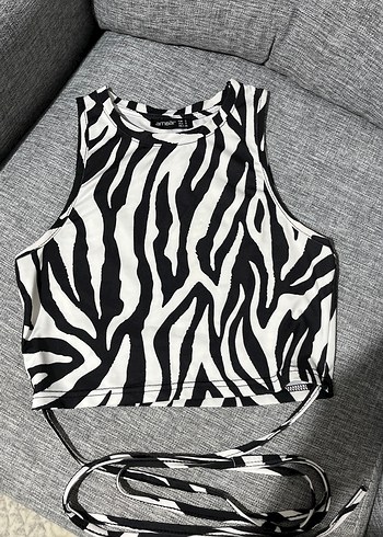 Kadın Zebra Desenli Halter Yaka Kısa Atlet Yeşil desenli
