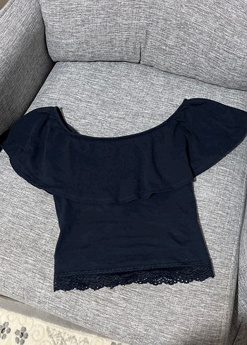 Kadın lacivert Fırfırlı Mini Bluz
