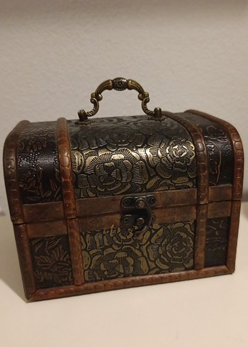 Kapitone Çiçek Desenli Kemerli Vintage Bavul - Görsel 3