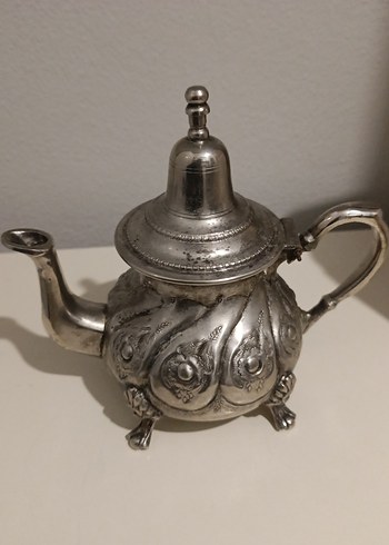 antika Fas Parlak Beyaz Desenli Çaydanlık - Görsel 9