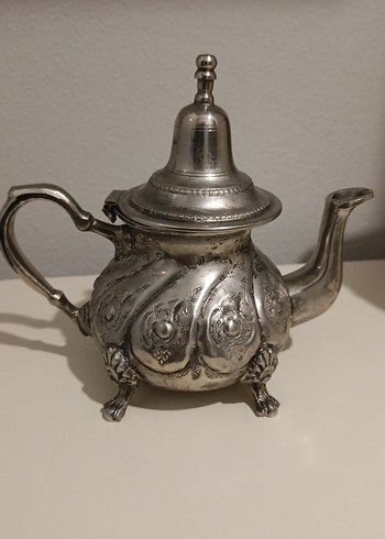 antika Fas Parlak Beyaz Desenli Çaydanlık - Görsel 2