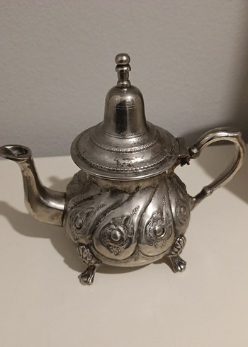 antika Fas Parlak Beyaz Desenli Çaydanlık - Görsel 8