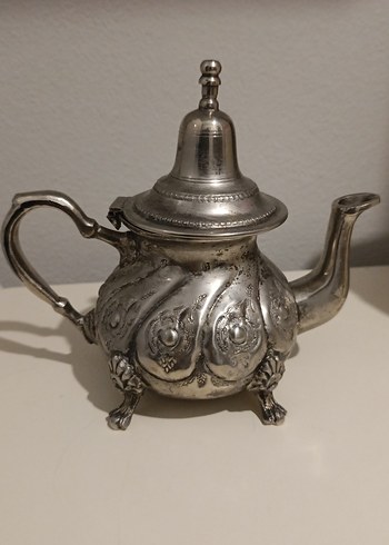 antika Fas Parlak Beyaz Desenli Çaydanlık - Görsel 4