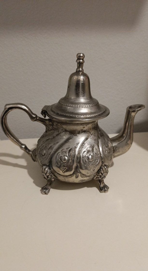 antika Fas Parlak Beyaz Desenli Çaydanlık - Görsel 3