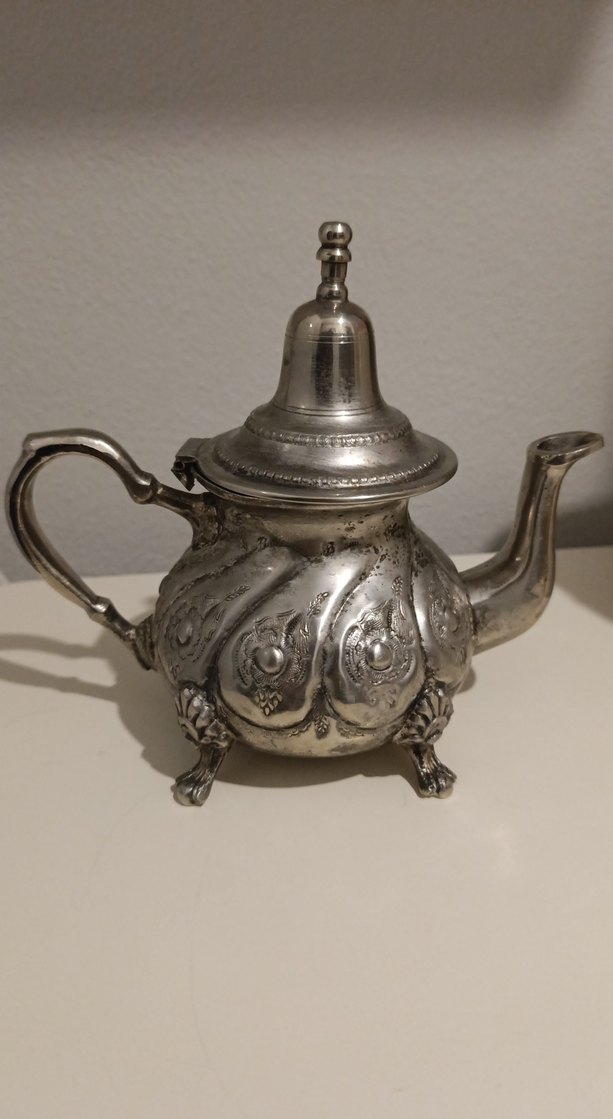 antika Fas Parlak Beyaz Desenli Çaydanlık - Görsel 5