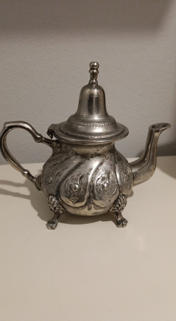 antika Fas Parlak Beyaz Desenli Çaydanlık - Görsel 2