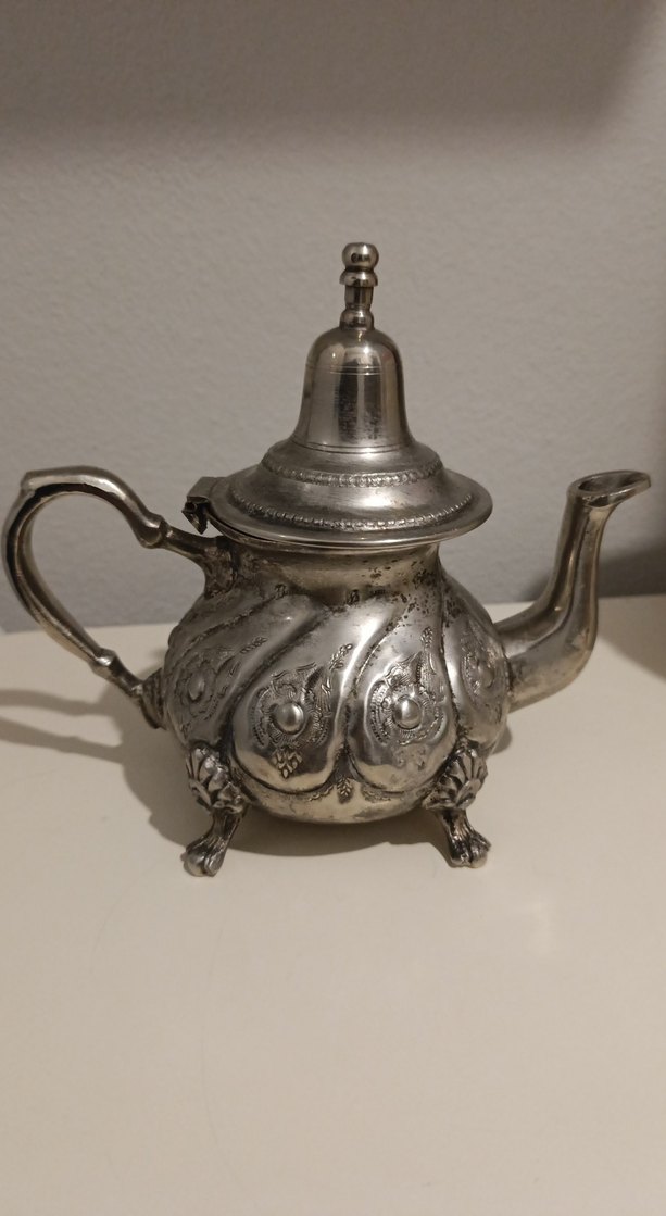 antika Fas Parlak Beyaz Desenli Çaydanlık - Görsel 4