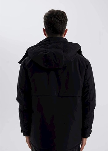 Siyah Kapüşonlu Erkek mont - Görsel 3