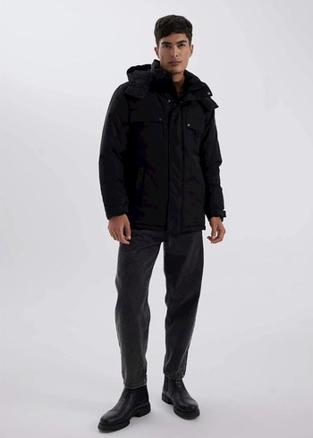 Siyah Kapüşonlu Erkek mont - Görsel 4