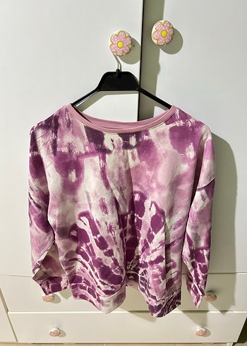 m Beden Mor Batik Desenli Kadın Sweatshirt