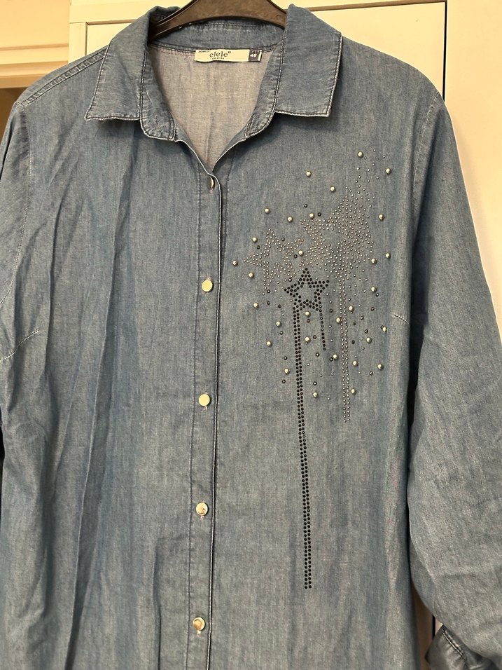 Nakışlı Mavi Denim Gömlek Elbise - Görsel 2