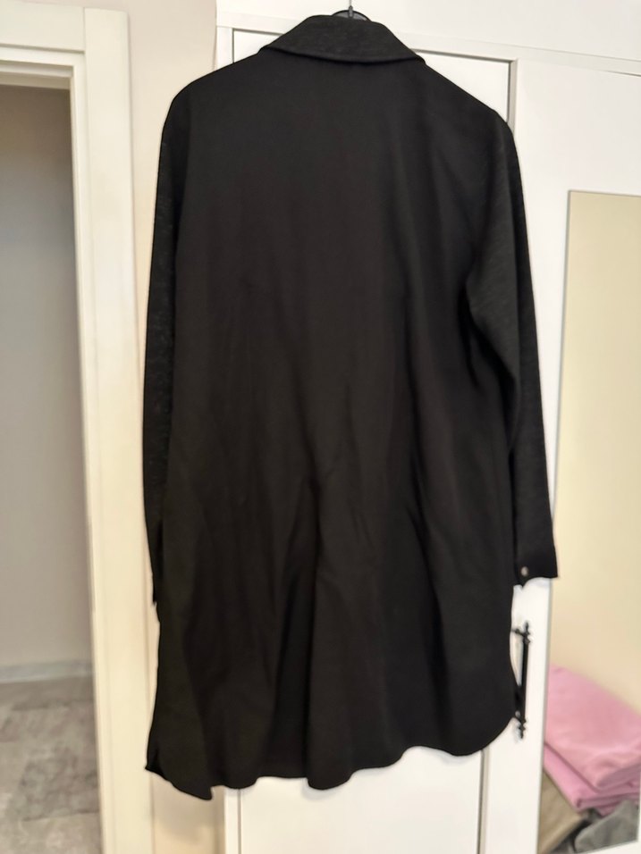 Siyah Uzun Kollu Düğmeli Kadın Gömlek - Görsel 4