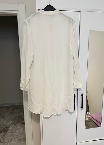 Düğmeli Beyaz Midi Kadın Gömlek - Görsel 3