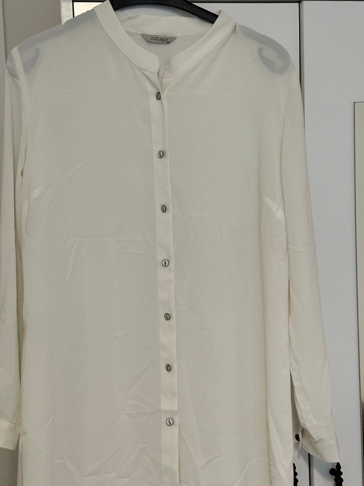 Düğmeli Beyaz Midi Kadın Gömlek - Görsel 2