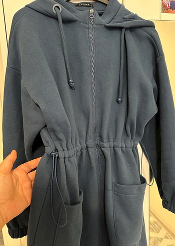 Mavi Kapüşonlu, Kemerli Hamile Ceketi - Görsel 2