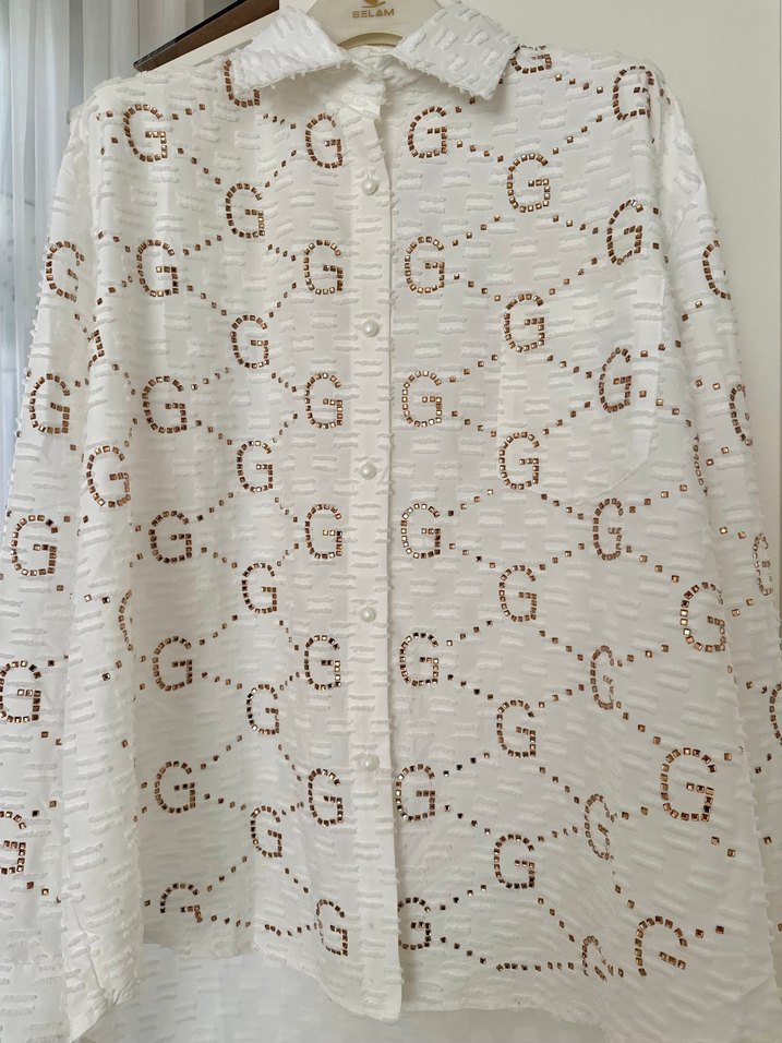 GUCCI Nakışlı Beyaz Pamuklu Uzun Kollu Gömlek - Görsel 2