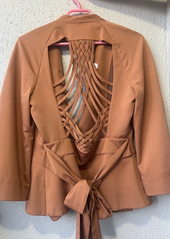 38 Beden Bej Uzun Kesim Kadın Blazer Ceket
