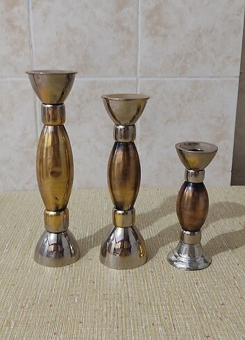 3 adet bronz şamdan mumluk cok ağir ürün