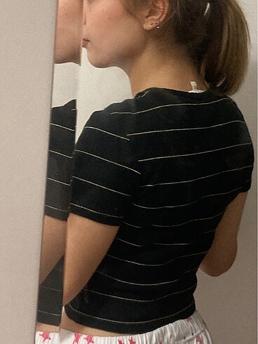 s Beden siyah Renk çizgili crop