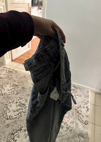 Gri Kadın Kot Pantolon Bol Kesim Midi Boy - Görsel 4