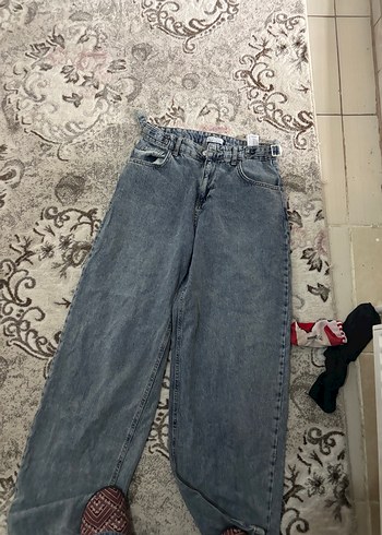 Gri Kadın Kot Pantolon Bol Kesim Midi Boy - Görsel 2