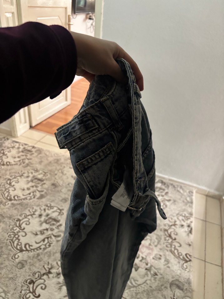 Gri Kadın Kot Pantolon Bol Kesim Midi Boy - Görsel 4