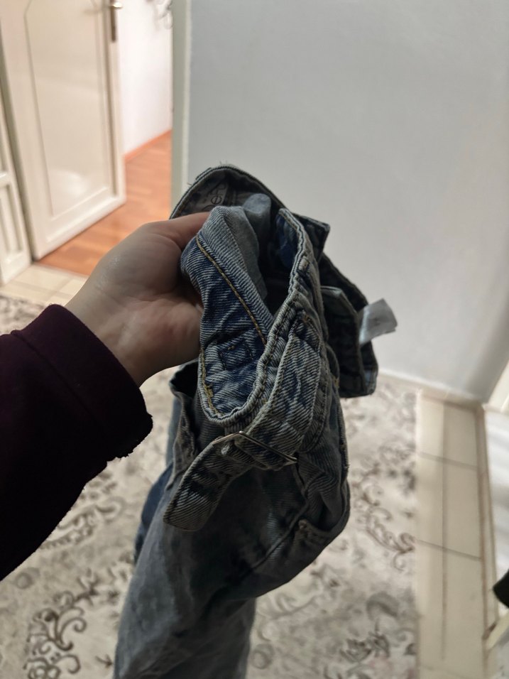 Gri Kadın Kot Pantolon Bol Kesim Midi Boy - Görsel 5