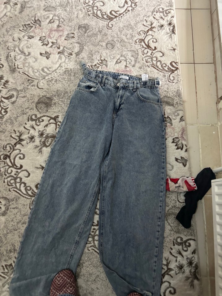 Gri Kadın Kot Pantolon Bol Kesim Midi Boy - Görsel 2