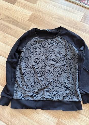 Gri Dantel Detaylı Kadın Sweatshirt