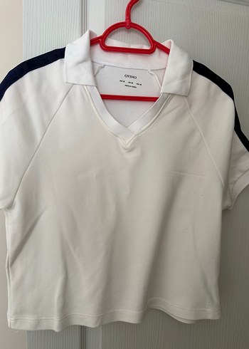 Oysho Beyaz V Yakali Crop Polo Tisort