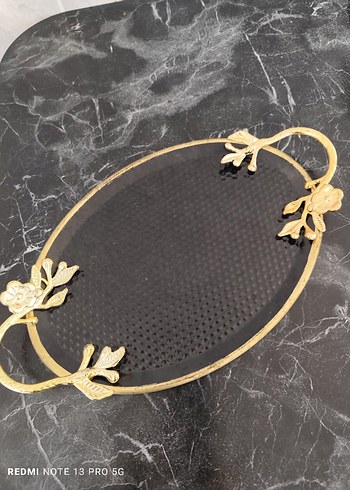 Altın Renkli Çiçek Desenli Modern Klasik Tepsi - Görsel 4