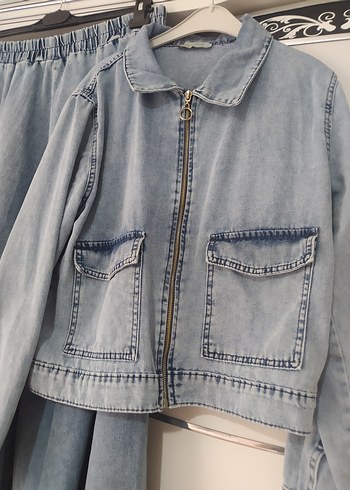 Diğer Gri Mavi Cep Detaylı Rahat Kesim Denim Ceket