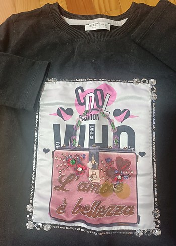 Kız Çocuk Siyah Baskılı Kısa Kollu Tişört - Görsel 2